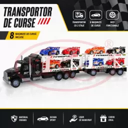 Camion Transport Masini cu Remorca Transportatoare si 8 Masinute de Curse 
