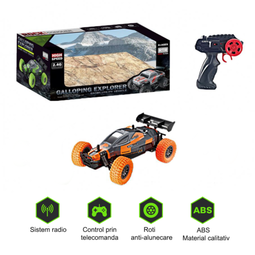 Masina cu telecomanda 2.4GHz, Speedy, RTR, 12 Km/h, amortizoare, roti cu striatii, 1:18, Portocaliu, +6 ani