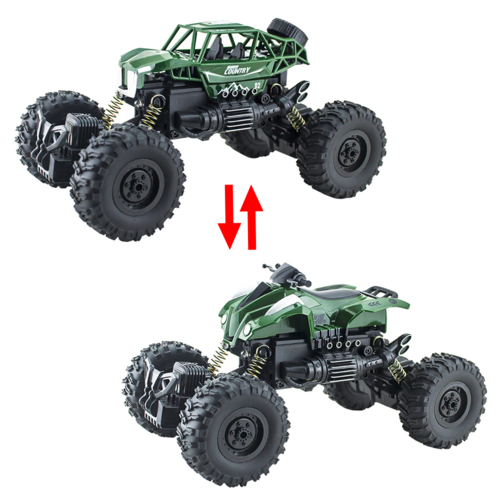 Masinuta Rock Crawler Off-Road 2 in 1 cu caroserie interschimbabila, telecomanda, 2.4 Ghz, suspensii, lumini, amortizoare, 1:18