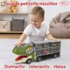 Camion cu 7 piese, cap T-Rex de jucarie, dinozauri cu lumini, sunete si detalii realistice
