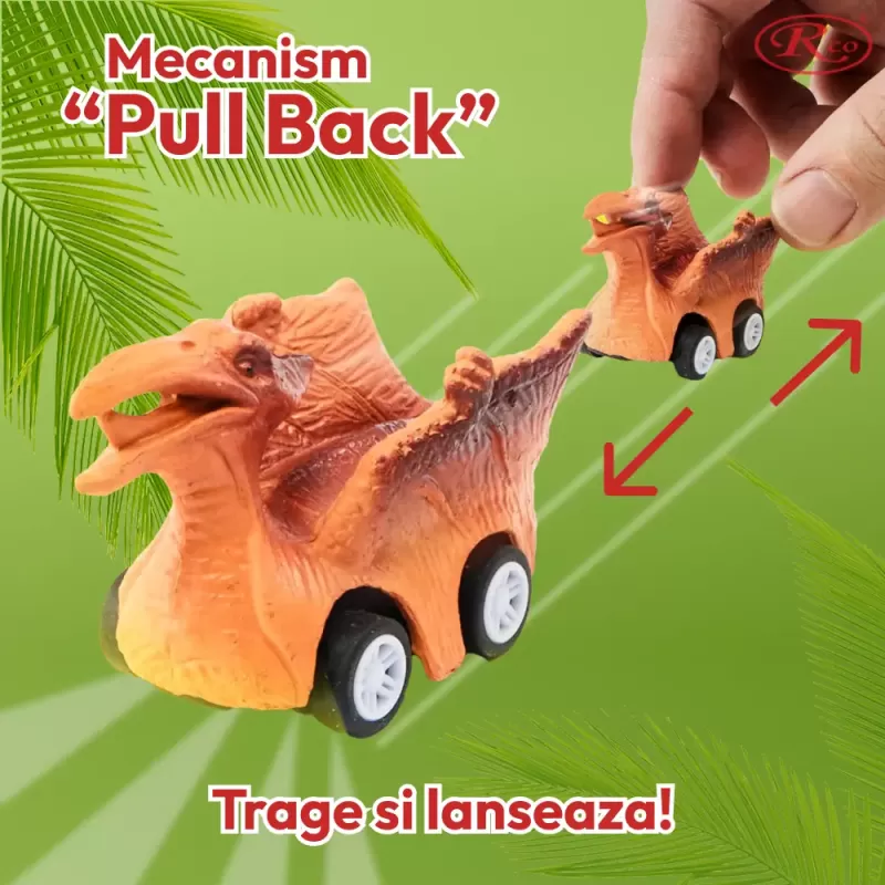 Camion cu 7 piese, cap T-Rex de jucarie, dinozauri cu lumini, sunete si detalii realistice