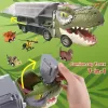 Camion cu 7 piese, cap T-Rex de jucarie, dinozauri cu lumini, sunete si detalii realistice