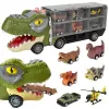 Camion cu 7 piese, cap T-Rex de jucarie, dinozauri cu lumini, sunete si detalii realistice