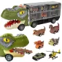 Camion cu 7 piese, cap T-Rex de jucarie, dinozauri cu lumini, sunete si detalii realistice