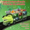 Camion cu 15 piese, cap T-Rex de jucarie, dinozauri cu lumini, sunete si detalii realistice