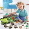 Camion cu 15 piese, cap T-Rex de jucarie, dinozauri cu lumini, sunete si detalii realistice