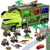 Camion cu 15 piese, cap T-Rex de jucarie, dinozauri cu lumini, sunete si detalii realistice