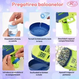 Pistol automat de facut baloane, cu 2 capete interschimbabile 132 / 73 orificii, Bubble Rocket, Roz 