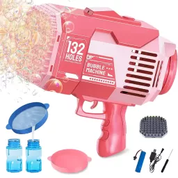 Pistol automat de facut baloane, cu 2 capete interschimbabile 132 / 73 orificii, Bubble Rocket, Roz 