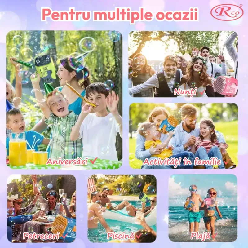 Pistol automat de facut baloane, cu 2 capete interschimbabile 132 / 73 orificii, Bubble Rocket, Albastru