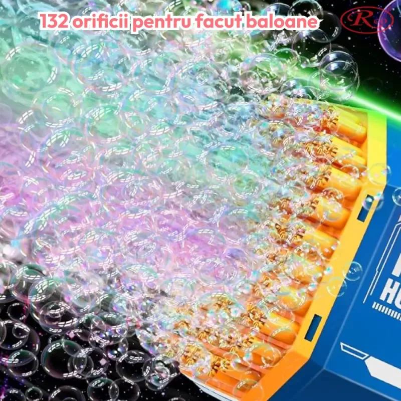 Pistol automat de facut baloane, cu 2 capete interschimbabile 132 / 73 orificii, Bubble Rocket, Albastru