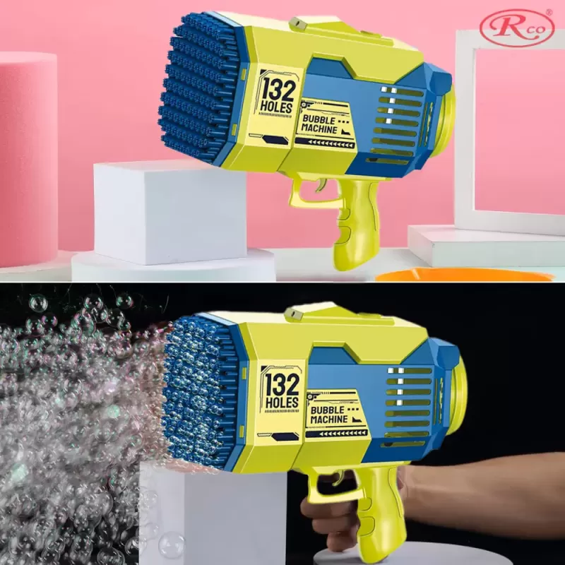 Jucarie interactiva de facut baloane, cu 2 capete interschimbabile 132 / 73 orificii, Bubble Fun, Verde