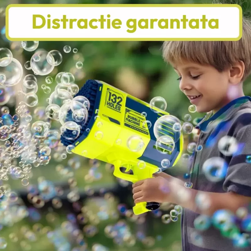 Jucarie interactiva de facut baloane, cu 2 capete interschimbabile 132 / 73 orificii, Bubble Fun, Verde