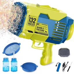 Pistol automat de facut baloane, cu 2 capete interschimbabile 132 / 73 orificii, Bubble Rocket, Verde