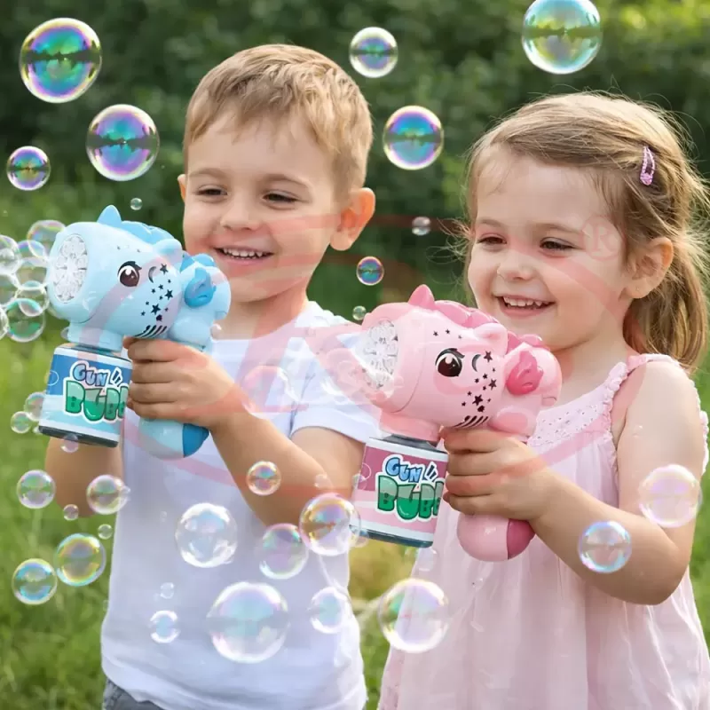 Jucarie pentru baloane din sapun, Pink Unicorn RCO, cu rezerva de lichid, 20 orificii evacuare