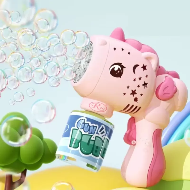 Jucarie pentru baloane din sapun, Pink Unicorn RCO, cu rezerva de lichid, 20 orificii evacuare