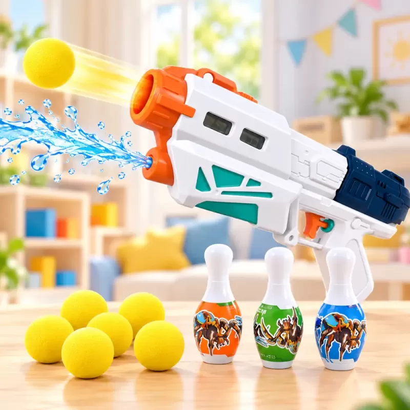 Set cu mingi din spuma si mini popice pentru interior si exterior