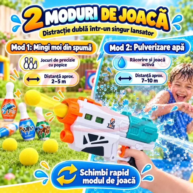 Set cu mingi din spuma si mini popice pentru interior si exterior
