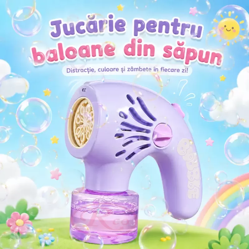 Generator de baloane de sapun transparente si multicolore cu ventilator portabil cu 20 de orificii