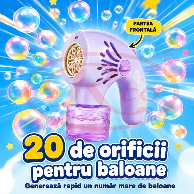 Generator de baloane de sapun transparente si multicolore cu ventilator portabil cu 20 de orificii