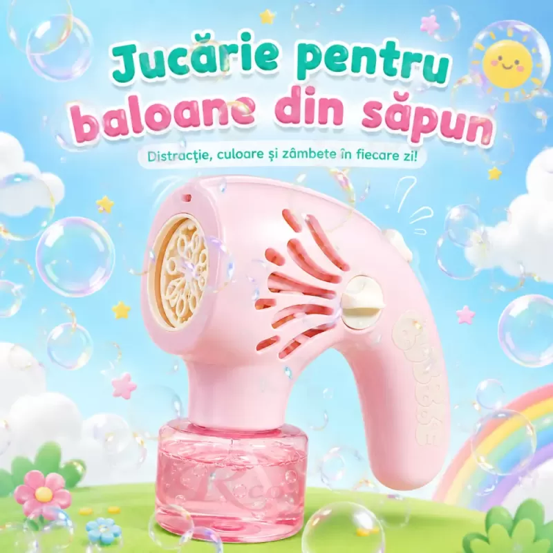 Generator de baloane de sapun transparente si multicolore cu ventilator portabil cu 20 de orificii