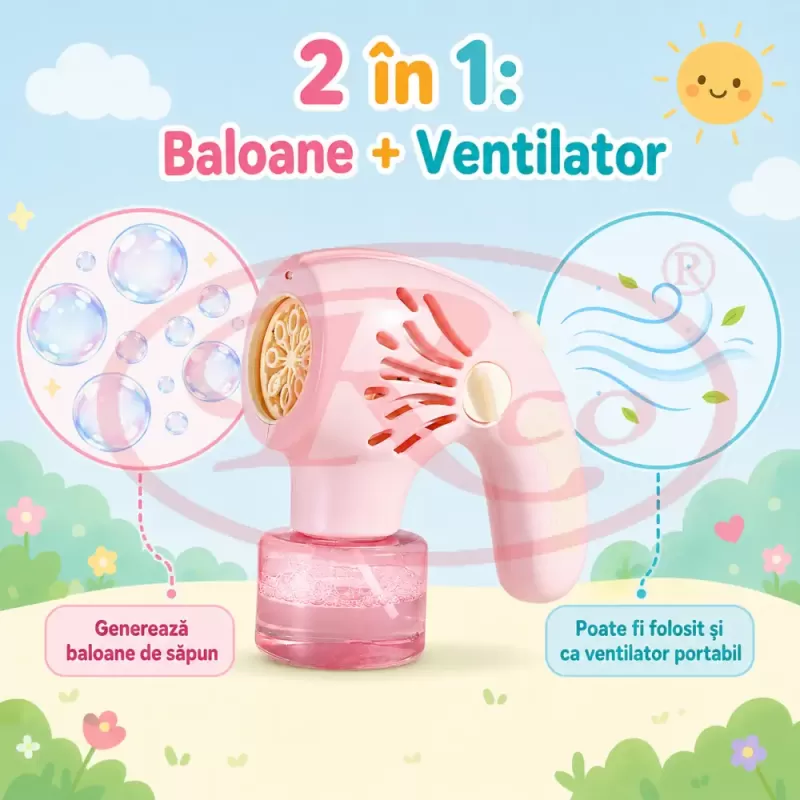 Generator de baloane de sapun transparente si multicolore cu ventilator portabil cu 20 de orificii
