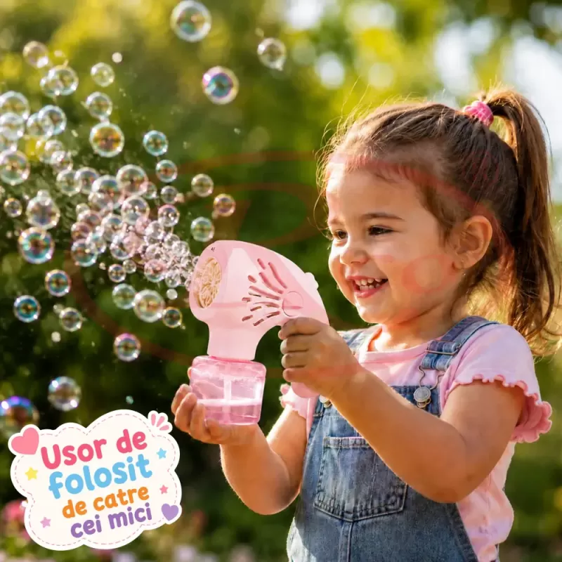 Generator de baloane de sapun transparente si multicolore cu ventilator portabil cu 20 de orificii