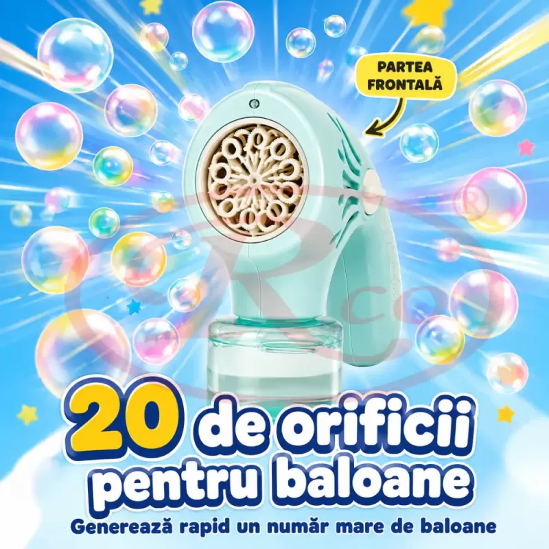 Generator de baloane de sapun cu ventilator portabil, unicorn decorativ si 20 de orificii