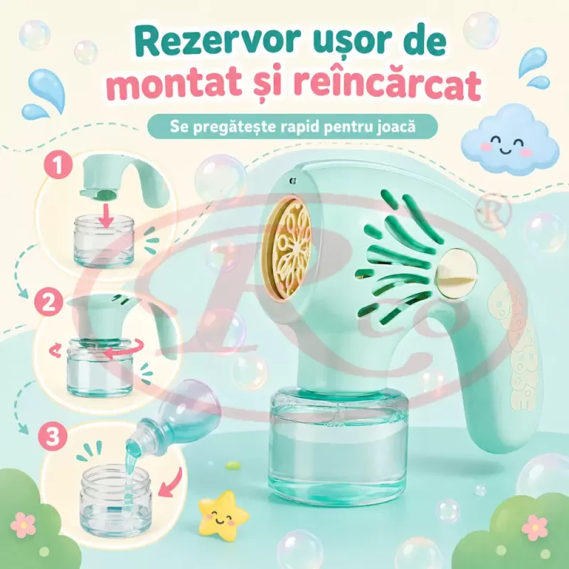 Generator de baloane de sapun cu ventilator portabil, unicorn decorativ si 20 de orificii