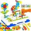 Jucarie educativa si interactiva STEM, set de constructie puzzle din ABS cu bormasina pentru inginerie 2D si 3D cu 237 piese, carcasa portabila, +3
