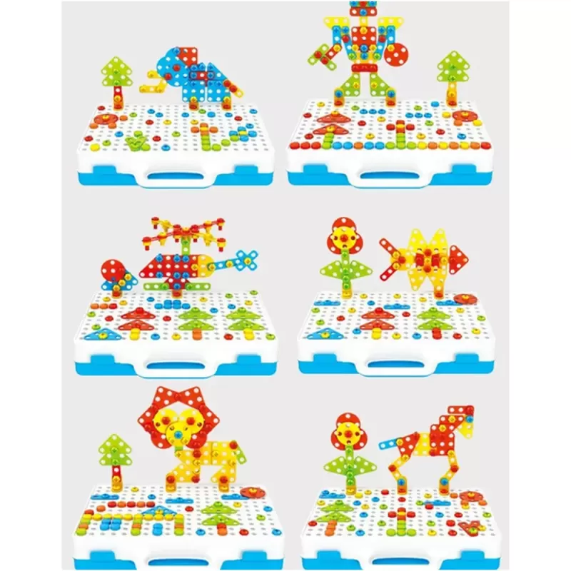 Jucarie educativa si interactiva STEM, set de constructie puzzle din ABS cu bormasina pentru inginerie 2D si 3D cu 237 piese, carcasa portabila, +3