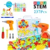 Jucarie educativa si interactiva STEM, set de constructie puzzle din ABS cu bormasina pentru inginerie 2D si 3D cu 237 piese, carcasa portabila, +3