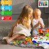 Jucarie educativa si interactiva STEM, set de constructie puzzle din ABS cu bormasina pentru inginerie 2D si 3D cu 237 piese, carcasa portabila, +3