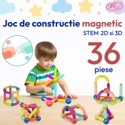 Set de Constructie Magnetica STEM 36 Piese – Bile si Tije 2D & 3D