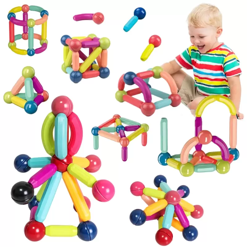 Set de Constructie Magnetica STEM 64 Piese – Bile si Tije 2D & 3D