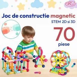Set de Constructie Magnetica STEM 70 Piese – Bile si Tije 2D & 3D