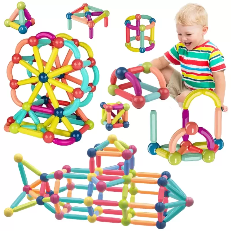 Set de Constructie Magnetica STEM 103 Piese si Cutie depozitare – Bile si Tije 2D & 3D