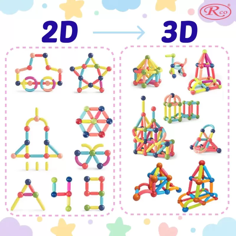 Set de Constructie Magnetica STEM 103 Piese si Cutie depozitare – Bile si Tije 2D & 3D