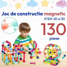 Set de Constructie Magnetica STEM 130 Piese si Cutie depozitare – Bile si Tije 2D & 3D