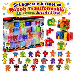 Set Educativ Alfabet cu Roboti Transformabili, 26 Litere, Jucarie STEM pentru Copii 3 Ani+