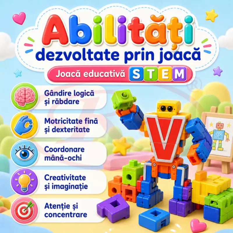 Set Educativ Alfabet cu Roboti Transformabili, 26 Litere, Jucarie STEM pentru Copii 3 Ani+