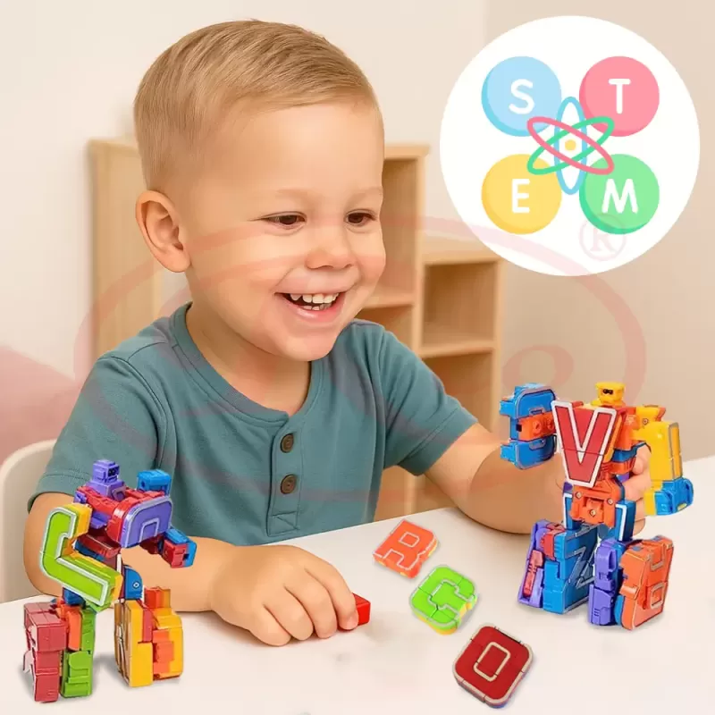 Set Educativ Alfabet cu Roboti Transformabili, 26 Litere, Jucarie STEM pentru Copii 3 Ani+