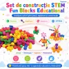 Set de constructie STEM Fun Blocks Educational cu aproximativ 36 de piese colorate conectabile si plansa cu modele