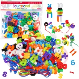 Set Educational Montessori de snuruit cu numere si simboluri matematice, joc pentru formarea operatiilor simple, 200 piese, 3+ ani