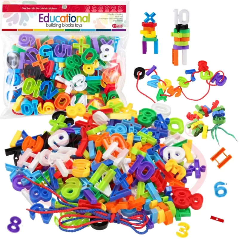 Set educational Montessori de snuruit cu 200 de piese, numere de la 0 la 10 si simboluri matematice colorate