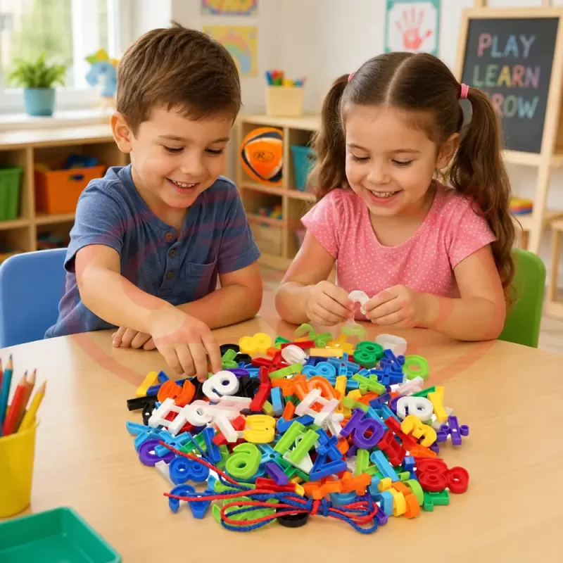 Set educational Montessori de snuruit cu 200 de piese, numere de la 0 la 10 si simboluri matematice colorate