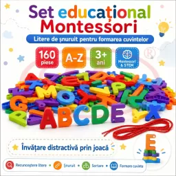 Set Educational Montessori cu litere de snuruit, joc pentru formarea cuvintelor, 160 piese, 3+ ani