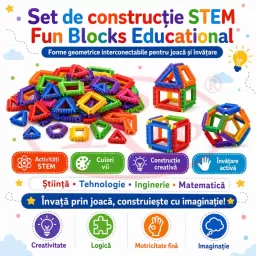Set de constructie STEM - Fun Blocks Educational, Forme Geometrice Interconectabile, + 3 ani