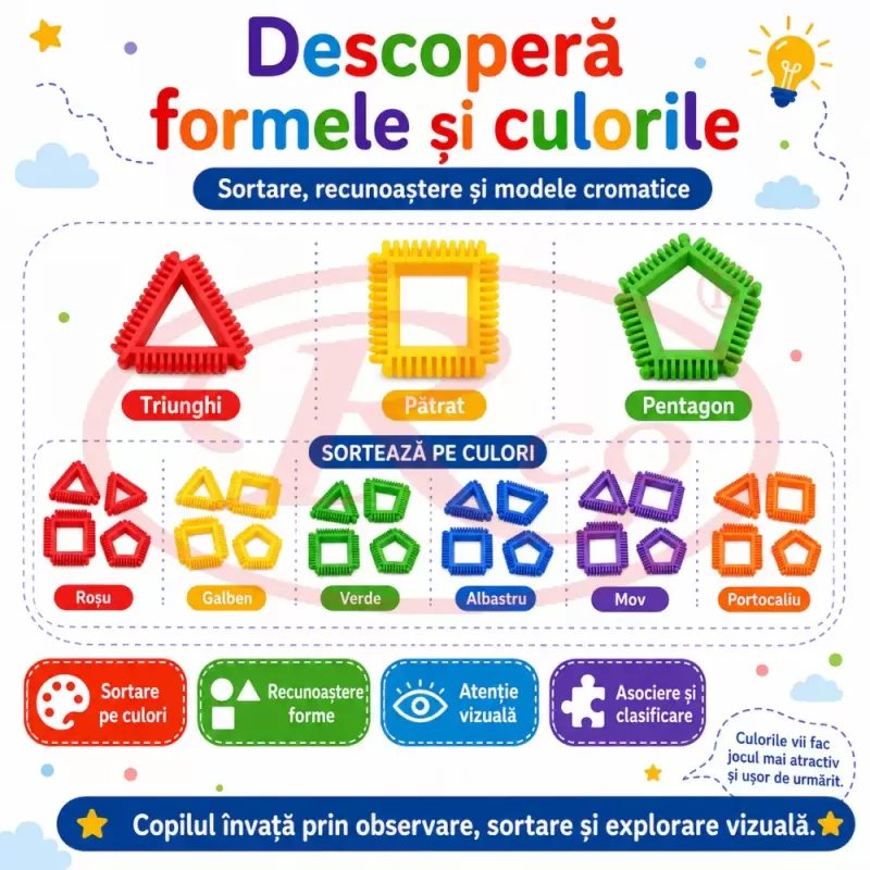 Set de constructie STEM - Fun Blocks Educational, Forme Geometrice Interconectabile, + 3 ani
