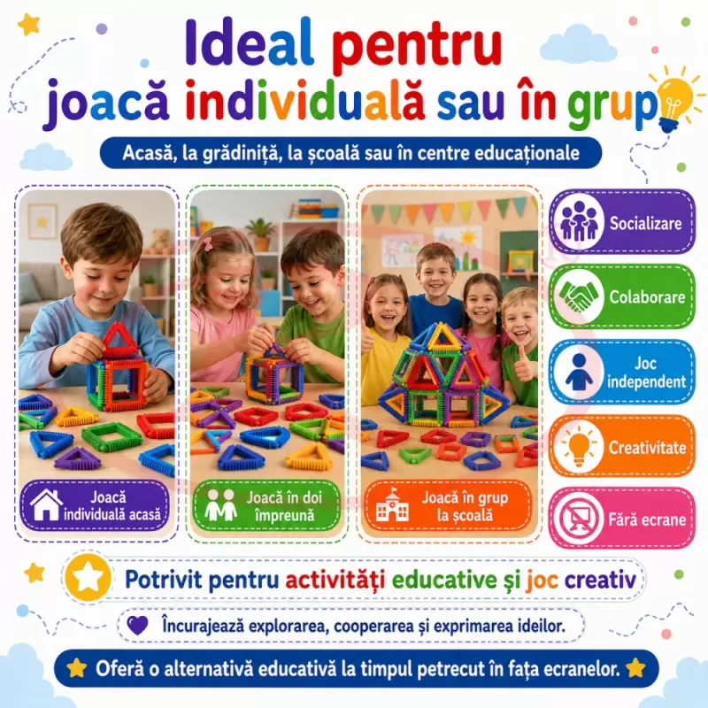 Set de constructie STEM - Fun Blocks Educational, Forme Geometrice Interconectabile, + 3 ani